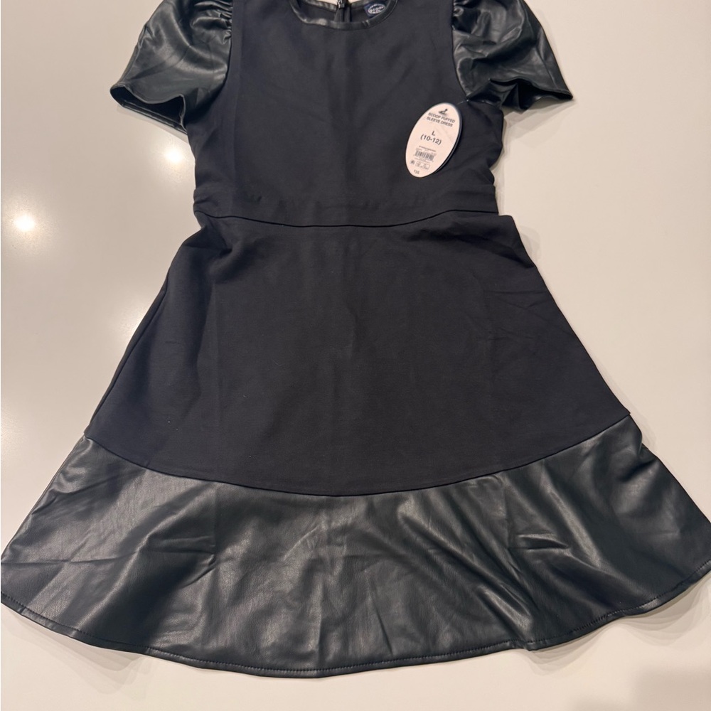 Black Kids Dress with faux leather accents